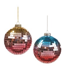 Disco Kerstbal Pink/ Blauw 12 cm